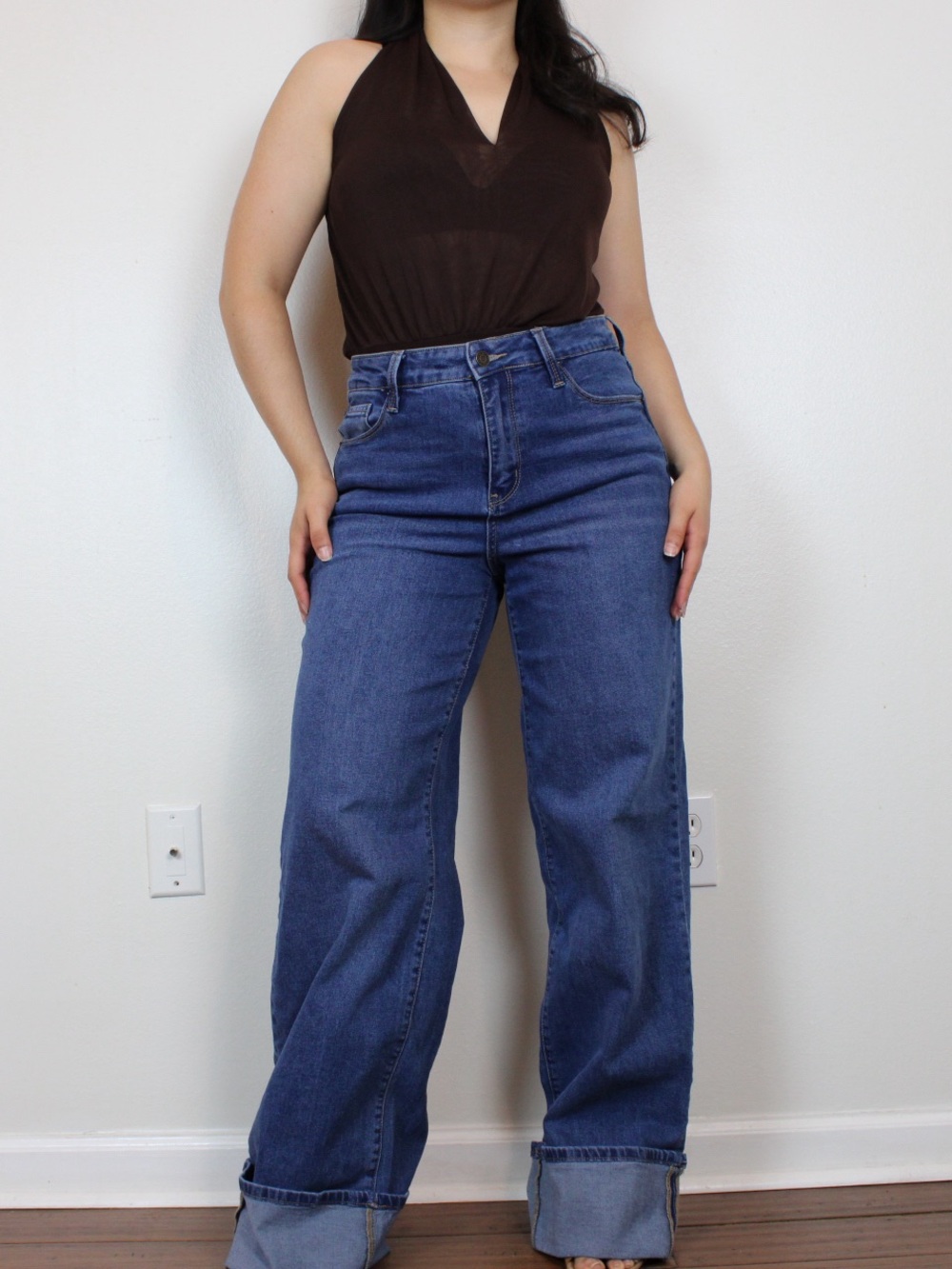 New York & Company High-waisted wide-leg blue jeans